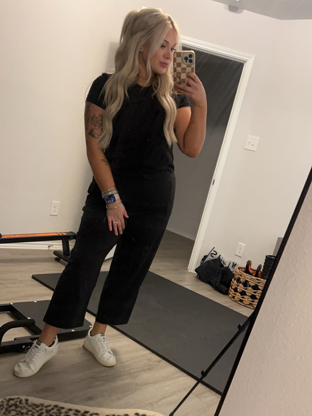 Black straight leg overalls